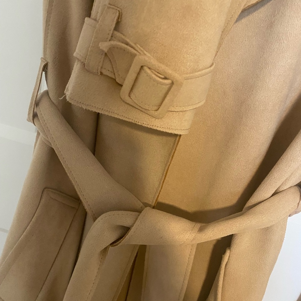 Tahari Tan Belted Trench Coat with Smooth Fabric
